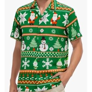 3x, Mens Christmas Hawaiian Shirt, Funny Retro Short Sleeve Button Down